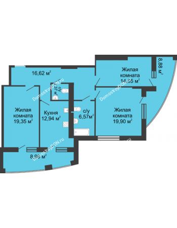 3 комнатная квартира 110,5 м² в ЖК Тихий Дон, дом № 1