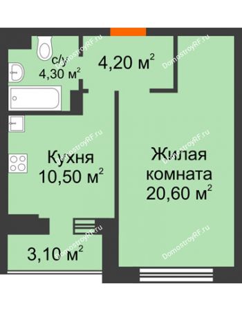 1 комнатная квартира 41,2 м² в МКР Почтовый, дом Литер 18