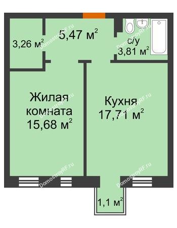 1 комнатная квартира 46,26 м² в ЖК Новоостровский, дом № 2 корпус 1