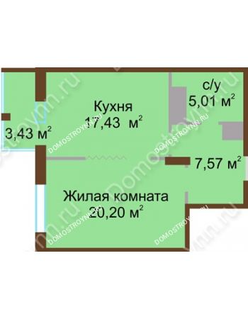 1 комнатная квартира 50,21 м² в ЖК Высоково, дом № 2