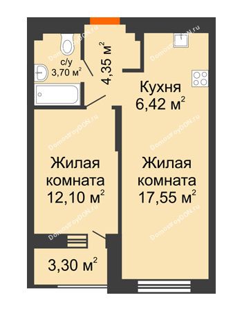 2 комнатная квартира 45,77 м² - ЖК ПАРК