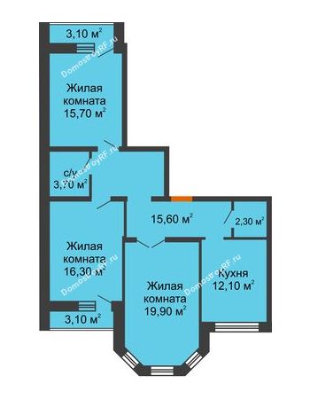 3 комнатная квартира 87,4 м² в ЖК Елецкий Лайт , дом № I-14