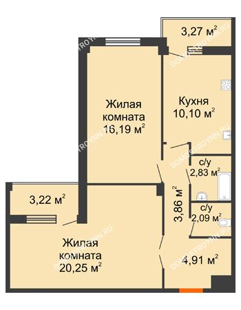2 комнатная квартира 63,48 м² - ЖД по ул. Матросова (Арзамас)