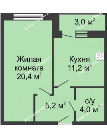 1 комнатная квартира 43,8 м² - ЖД по ул. Страж Революции
