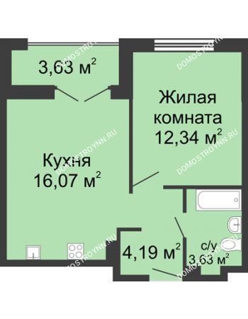 1 комнатная квартира 38,04 м² в ЖК Клевер, дом № 1