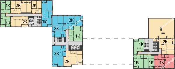 Планировка 10 этажа в доме 1 этап, секции 11,12,13,14 в ЖК Бунин