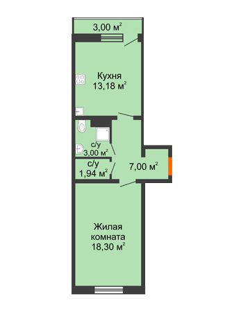 1 комнатная квартира 43,42 м² в ЖК Бурнаковский, дом № 48