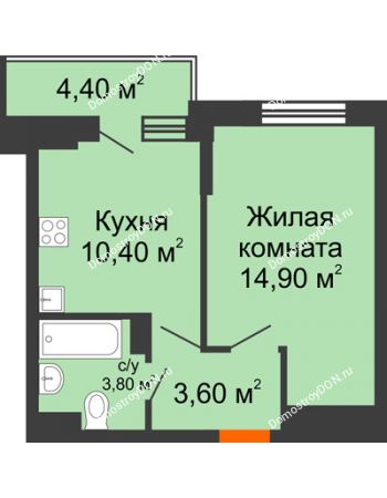 1 комнатная квартира 34,9 м² в ЖК Династия, дом Литер 2