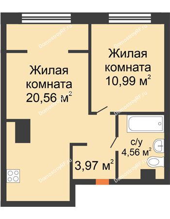 2 комнатная квартира 40,08 м² в ЖК Европейский берег, дом ГП-9 "Дом Монако"