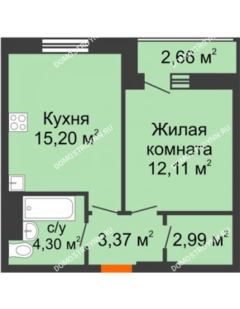 1 комнатная квартира 39,3 м² - ЖК На Высоте