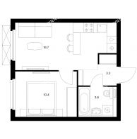 1 комнатная квартира 34 м² в ЖК Савин парк, дом корпус 6 - планировка