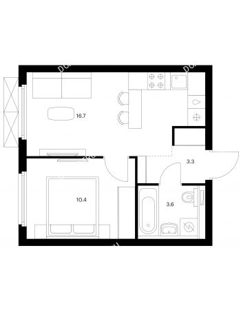 1 комнатная квартира 34 м² в ЖК Савин парк, дом корпус 6