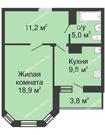 1 комнатная квартира 46,8 м² в ЖК Цветы, дом № 26