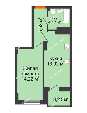 1 комнатная квартира 38,75 м² в ЖК Аврора, дом № 3