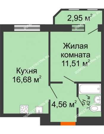 1 комнатная квартира 39,12 м² в ЖК Город времени, дом № 18
