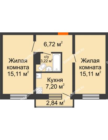 2 комнатная квартира 47,36 м² в ЖК Корабли, дом № 9-1
