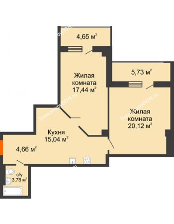 2 комнатная квартира 66,23 м² - ЖК Кристалл 2
