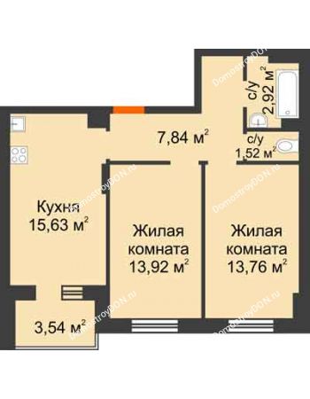 2 комнатная квартира 57,28 м² в Микрорайон Прибрежный, дом № 6