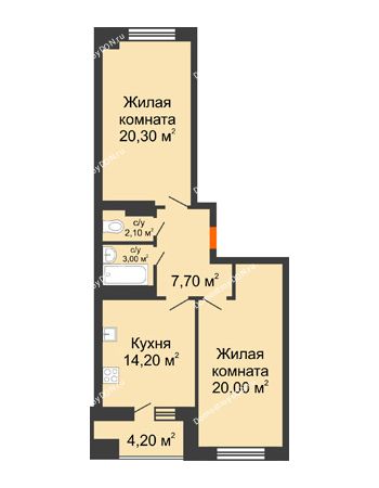 2 комнатная квартира 71,5 м² в ЖК Звездный-2, дом № 4