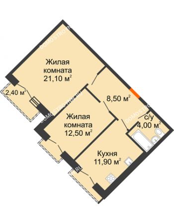 2 комнатная квартира 59,2 м² - ЖД по ул. Кирова