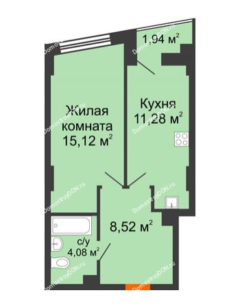 1 комнатная квартира 39,97 м² в ЖК Рубин, дом Литер 3