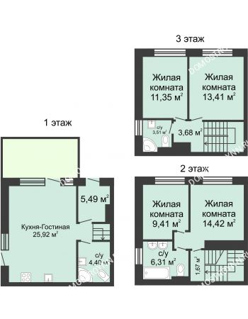 5 комнатная квартира 113 м² в КП Прага, дом № 6 (от 90 до 113 м2)