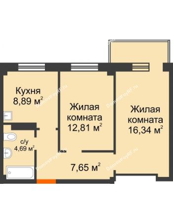 2 комнатная квартира 51,43 м² - ЖК Весенняя, 34