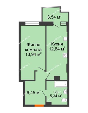 1 комнатная квартира 39,2 м² в ЖК Сердце Ростова 2, дом Литер 6