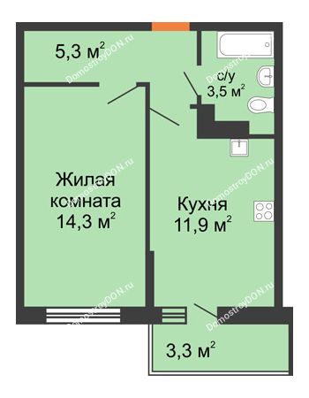 1 комнатная квартира 36 м² в ЖК SkyPark (Скайпарк), дом Литер 1, корпус 2, 1 этап