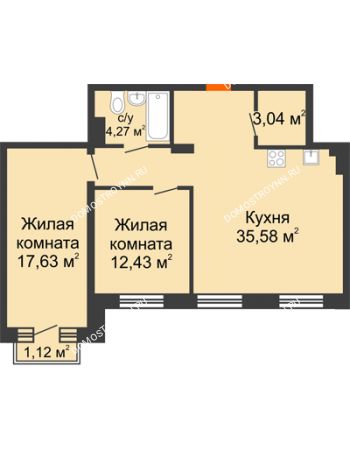 2 комнатная квартира 73,29 м² - ЖК Шаляпин