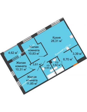 3 комнатная квартира 83,37 м² в ЖК DOK (ДОК), дом ГП-1.2